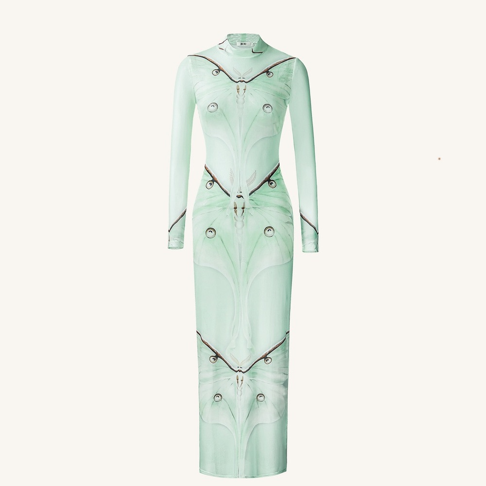 JW PEI NWT Luna Moth Mesh Maxi Dress Mint Green Long Sleeve L 10